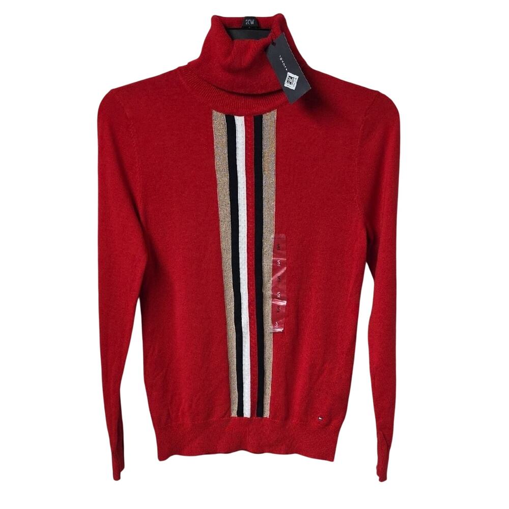 Tommy Hilfiger Global Cable Stella Red Turtleneck Sweater Womens Size Small NWT - Picture 1 of 11